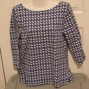 Talbots Boat neck 3/4 Sleeve Nautical Sail Boat print Tee Large Blue White